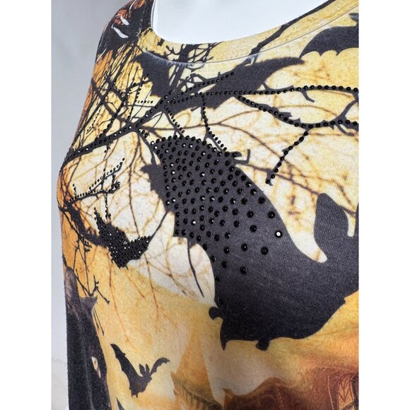 Halloween Castle & Cat Print Long Sleeve Tunic Top - Picture 4 of 16